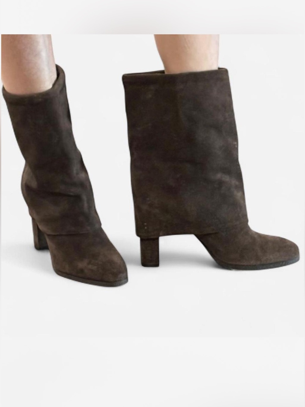Theory Brown Suede Foldover Slouch Boots EU 40 Leather Lined Brazil $500